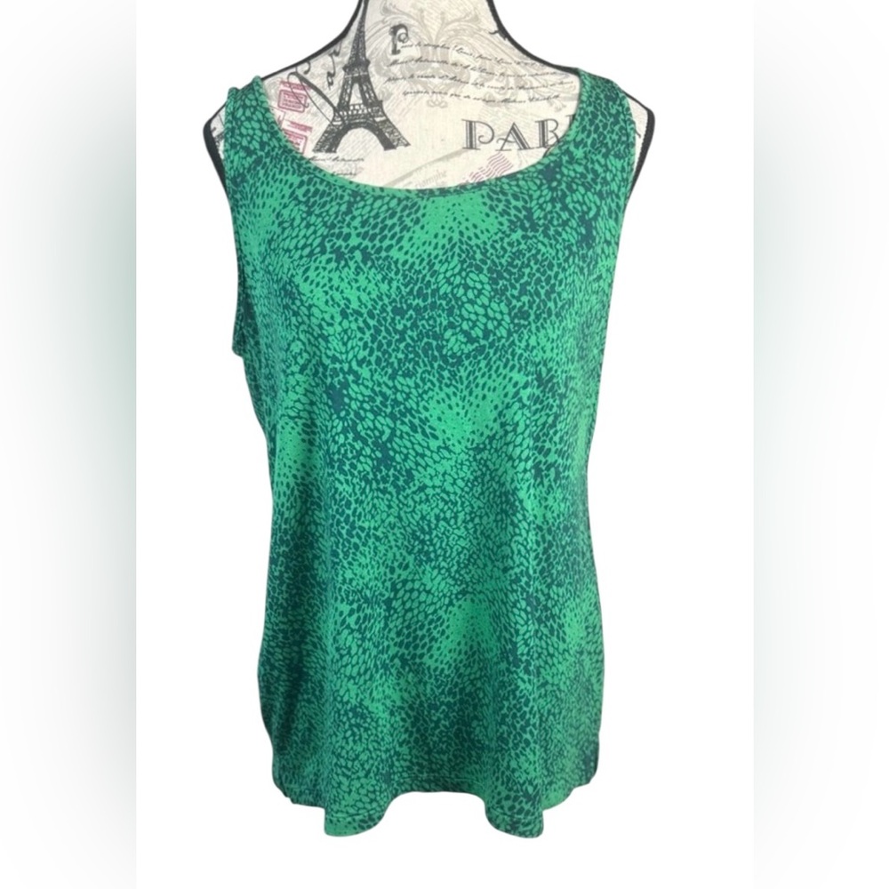Chico's Green Tonal Dot-Print Tank Top Size M Scoop Neck